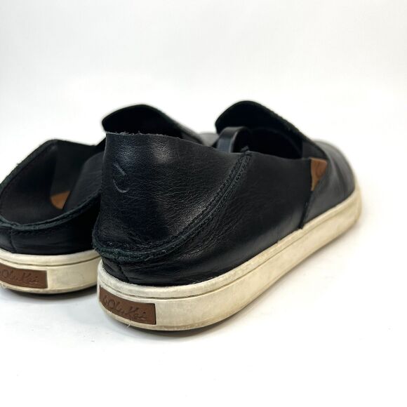 OluKai Pehuea Leather Slip On Shoes Floc Fox Black Slides 2 Way Loafers 6.5 US - Picture 3 of 9